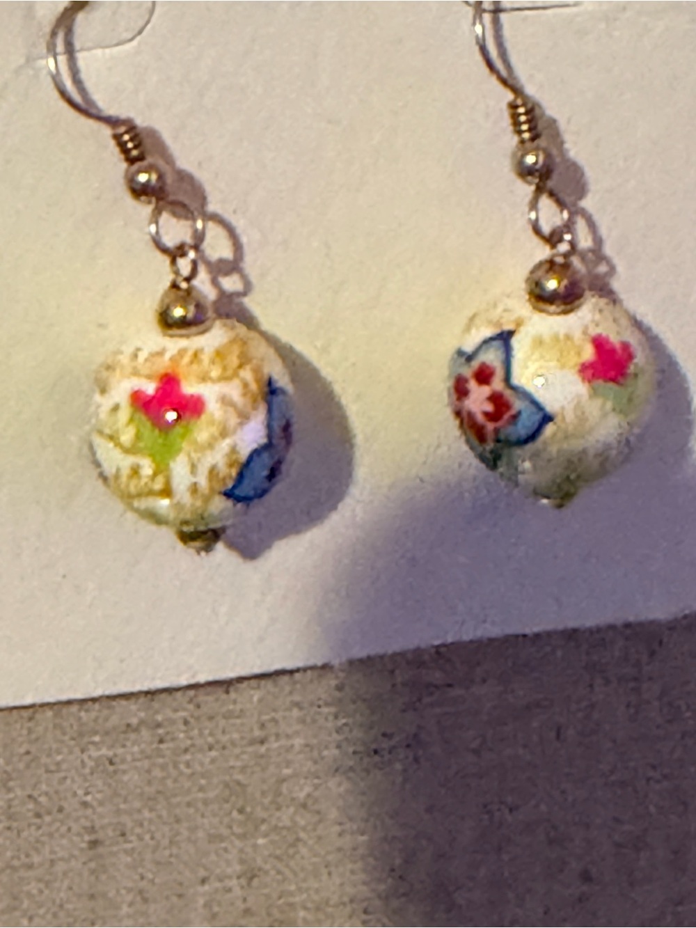 Angela Moore Floral Porcelain Drop Earrings - White, Pink & Blue